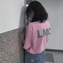 라운드반팔티 맟춤제작 LMC 핑크 이니셜 플라워 프린팅 순면 코튼 와이드 루즈핏 캐쥬얼 2656790110