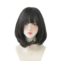가발 여단발 앞머리 둥근 얼굴 보보 이너 풀커버 인플루언서 어깨머리, 콜드 브라운