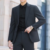 남성용 정장자켓 투버튼 정장 버튼 잘 생긴 작은 양복 남자 가을 비즈니스 형식 한국어 버전의 트렌드 잘 생긴 캐주얼 슬림 블랙 슈트 코트 남자