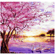JISAN 보석십자수 캔버스형 세트 30 x 30 cm DIY 비즈 큐빅, 벚꽃호수