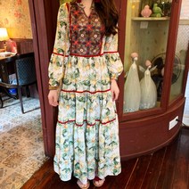 에스닉자수원피스 가을스타일 숲 클래식 스트랩 플라워 프린팅 텅 비게 파내다 브이넥 롱 및 앵클 무드 여성 2526759016