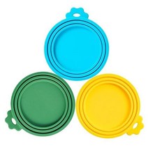 3팩 애완동물 사료 캔 뚜껑 덮개 범용 사이즈 실리콘 개 식기세척기 안전, Teal Blue/ Dark Green/ Yellow