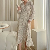 바보사랑 여성 봄 플라워 언발 랩 롱 원피스 드레스 .디작소