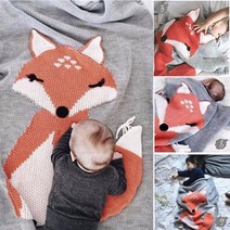 손뜨개 니트 재질 무릎 담요 북유럽 아기 휴대용 사랑스러운 여우 모직 이불 뜨개질