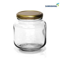 원형 수제청 된장 레몬청 생강청 피클 장아찌 양념 소분 유리 밀폐 보관 병 용기 낮은병 1000g 900ml, 골드