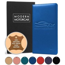 Modern Motorcar Napa 정품 소가죽으로 만든 자동차 등록 및 홀더 블랙 선물 상자 포함, Dark Blue