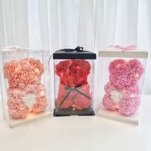 곰돌이꽃 로즈베어 LED전구 25cm 40cm졸업식 곰인형 여자친구 사랑고백 기념일 프러포즈 선물, 레드
