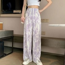 여름와이드팬츠 여성와이드팬츠 여성린넨바지 Rimocy 여름 패션 넥타이 염색 긴 바지 여성 2022 드레이프 P
