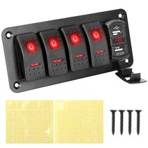 4갱 12V/24V 방수 토글 로커 스위치 LED 패널 듀얼 USB 포트 디지털 전압계 자동차 해양 선박 rv에 대 한, 01 빨간