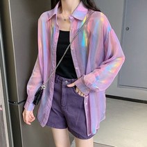 레이스 롱 줄무늬 스퀘어 크롭 긴팔 정장 슬리브 블라우스 Lucyever레인보우 상의 긴 소매 캐주얼 턴 다운 칼라 가디건 여름 트렌디한 선스크린 소녀 스트리트웨어