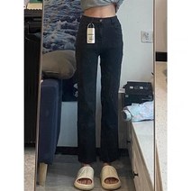 2021년 여름 블랙 하이웨이스트 조커 스트레이트 9부 청바지