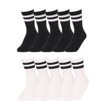삭스핏 여성 투라인 스트라이프 삭스 10족 (화이트5족+블랙5족) 삼선양말