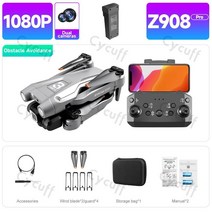 드론 부품 Z908 프로 2.4G 연결 미니 드론 4K 프로페셔널 듀얼 도구 지능형 장애물 회피 접이식 연동 제어, 04 Gray 1080P 1B