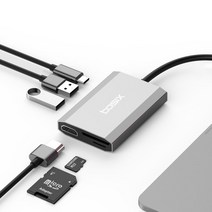 C타입멀티허브 6IN1 HDMI 4K 맥북 아이패드 BASIX TW6A 삼성DEX, 그레이(혼합색상)