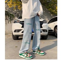 구미 힙합 팬츠 인스바이브풍 레터링 자수 청바지 남 와이드 슬랙스