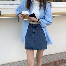 마롱패션 컬러 데님 미니 스커트 청치마 청 여성 치마