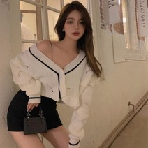 V넥 탑 스웨터 니트 긴 소매 가디건 여성 크롭 탑 빈티지 여성 패션 모던 20 30 대 쇼핑몰 베쟈걸