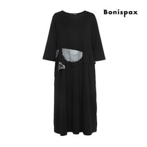 보니스팍스 보니스팍스 허리라인 프린트 7부 롱 원피스-CG69OP012