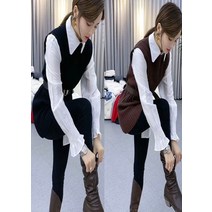 F0046 코디 벨트 롱 니트 조끼 베스트 데일리 오피스