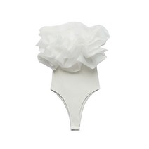 여름 오프숄더 폴라넥 상의 투명 경사 레이어드 장식 나사 점프슈트 0858331