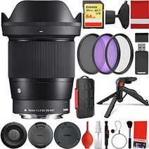 시그마 16mm f1.4 dc dn 현대 렌즈 sony e 마운트 번들 64gb 메모리 카드 ir 리모컨 3 개 필터 키트 손목 스트랩 카드 리더