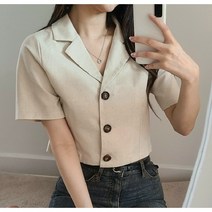 banhany 베이직 린넨 기본 카라 크롭 숏 반팔 여름 자켓 빅사이즈 3color