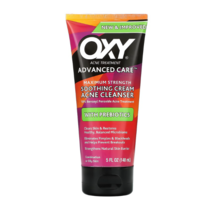 Oxy Skin Care 프리바이오틱스가 함유된 수딩 크림 여드름 피부 클렌저 최대 강도 148 ml / 화농성 염증성 벤조일퍼옥사이드 함유 클렌징폼, 148ml, 1개