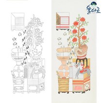 책가도 8폭 병풍 1 민화 도안 본그림 민화그리기 공모전 취미 원데이클래스 컬러링 본, 책가도5, 고급 닥순지, 원본사이즈(추천)