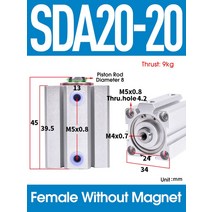 공압 에어 실린더 SDA 타입 보어 20mm 스트로크 복동 SDA20 컴팩트 피스톤 실린더 암, 04 SDA20X20