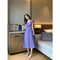 여름 퍼플 바이올렛 라벤더 원피스 바캉스룩 빅사이즈 롱드레스 프렌치원피스