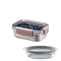 락앤락 스텐 모듈러 밀폐용기 [+가쯔 용기] 세트 반찬통 냉장고/냉동실 정리 소분 보관 수납 오븐/에어프라이어/식기세척기 사용 가능, 직사각 310ml, 1개+가쯔