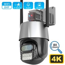 CCTV 방범 보안 감시 IP 카메라 현관 문 스마트폰 가정용 매장 무선 초소형 펫 씨씨티비 도난 방지 사이렌 알람 듀얼 렌즈 8x 줌 ptz 스피드 돔 가있는 8mp 4k, 8mp 128g 카드 추가, 미국 플러그