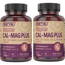 칼슘 DEVA Vegan Calcium Magnesium Supplement Plus Zinc Vitamin C D K Boron Sugar Free & Gluten F, 90.0 Servings (Pack of 2)