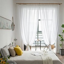 나비주름쉬폰커튼 암막커튼 가림막 작은방 아이방 커튼 chiffon white solid tulle curtains for living room 침실 발코니 베이 창 현대 쉬어
