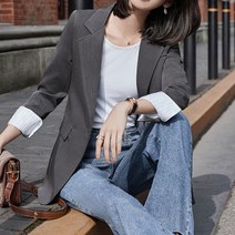 헤이슈 심플 베이직 스트라이프소매 세미정장자켓