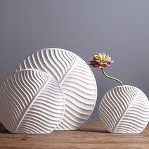 네모생활 북유럽 나뭇결 화이트 세라믹화병 도자기오브제 오브제화병 도자기화병, 화이트대형
