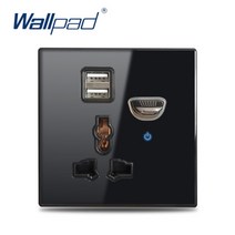 wallpad eu French uk universal us wall socket usb 충전기 tv cat6 위성 hdmi 콘센트 black glass round corner l, 스위치 소켓 USB