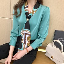 JUSHA 여성 스타일 타이블라우스 럭셔리 셔츠블라우스 1747+KIHgyt58X 셔츠