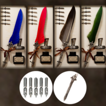 고르지오 깃털 데코 앤티크 만년필 세트, 4개, 레드