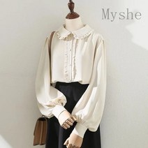 [Myshe]봄 심플 패션 블라우스 여성 프릴카라 긴소매 셔츠 juan301Y2