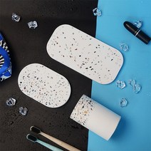 테라조 규조토 욕실 트레이 칫솔 꽂이 받침 (세트)
