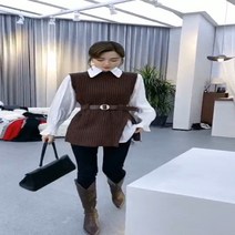 세트 블라우스 롱 니트 조끼 베스트 오피스 F6400