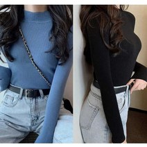 패션고리 여성 반폴라 기본 니트티 D2401