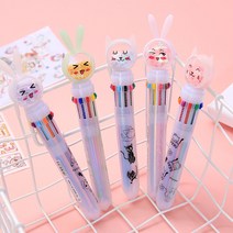 너스아이템 10색 컬러풀 볼펜 0.5mm, 하얀냥이