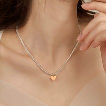 [초콜리트쥬얼리] 로잘린 비비드하트 골드 체인 3mm 밥풀 진주 목걸이 5컬러