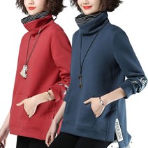 여성 겨울 캐주얼 오버핏 레이어드 기모 목폴라 맨투맨 벨벳 긴팔 터틀넥 긴팔티셔츠