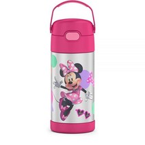 THERMOS 아동용 펀테이너 스테인리스 스틸 진공 보온 빨대 텀블러 12 oz 퍼플 하트, FUNTAINER 12 Ounce Bottle, Minnie Mouse 1