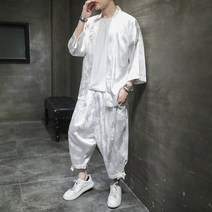 남자 반팔 두루마기 퓨전 개량 복고 팬츠 투피스 세트 한복
