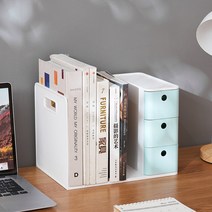 2칸 책꽂이 3단 서랍 미니책꽂이 이동식 소형 책상 간이 서랍 책장 수납 데스크테리어, 화이트