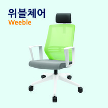 위블30 메쉬 학생 공부 책상 사무 컴퓨터 게이밍 의자, 화이트, 그린, 방석블랙+발받침대